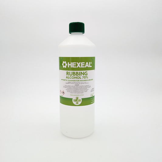 Hexeal rubbing alcohol bottle on a white background